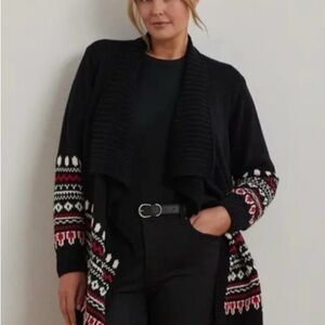 Lauren Ralph Lauren Womens
Black Fair Isle Cotton Shawl-Collar Cardigan 2X